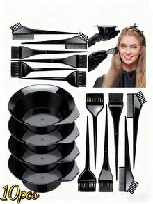 10pcs Professional Hair Dye Kit, Includes Dye Brush, Dye Bowl, Salon & Home Use, Hair Styling Tools, Beauty School Supplies, Travel Essentials, Women Hair Accessories, Smooth Back Brush, Hairdressing Accessories, Blow Dryer, Hair, Hairstylist, Hair Styling Tools, Hair Care Products, Blow Dryer, Hair, Hair Care Products - Multicolor - View 1