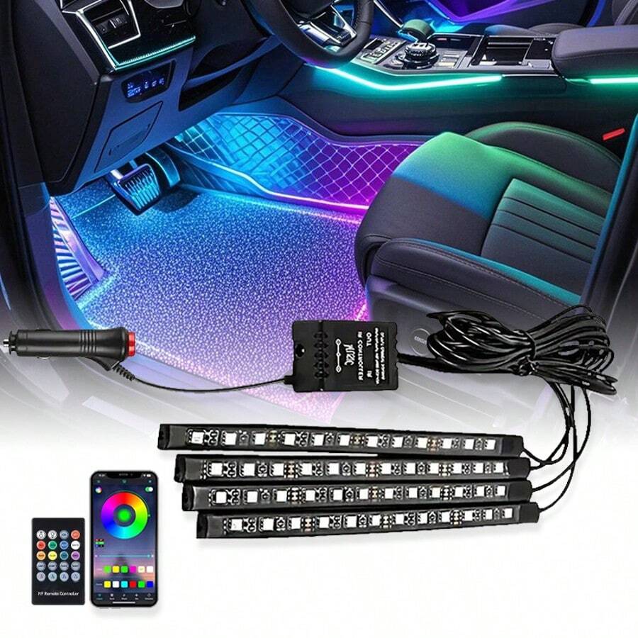 4-In-1 LED Car Interior Footwell Lighting Kit, 12V Color Ambient ...