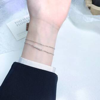 1 pieza Brazalete de doble capa de plata de ley 925, elegante y delicado, adecuado para el uso diario de las mujeres