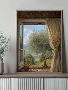 1pc A Window Of Hope, Islamic Art And The Majestic Olive Tree Wall Art, Modern Old City, Islamic Geometric Art Poster, Arabic Poster, Muslim Art, Festival Gift, Bedroom Decor, Living Room Decor, Kitchen Decor, Dormitory Decor, Ideal Gift For Friends, Wall Arts, Wall Decor, Home Decor, Room Decor, Canvas Wall Art, Posters, Wall Art With Frame, Optional Frame - Multicolor - View 1