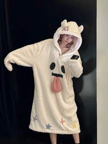 Funny Ghost Face Plush Pajamas, Spring And Summer, Coral Fleece Robe/Lounge Set, Suitable For Spring And Summer Seasons, Fluffy And Soft, Suitable For Home, Bedroom, Bathroom, And Outdoor Activities. - Multicolor - View 1