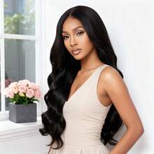 新款时尚黑色28英寸中分长卷发合成假发，适合日常佩戴 - 黑色 - 查看 7