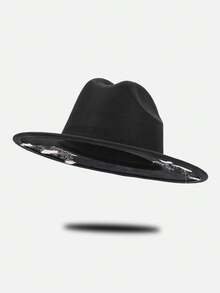 1顶印花波西米亚风休闲派对涤纶软毡帽，软呢帽，德比帽，男女通用时尚通勤帽，秋冬款 - 通用禮帽 - 查看 7