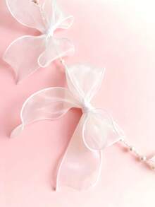 1Pc Pink Pearl Ribbon Garland, Sheer Bow Hanging Decoration For Spring, Wedding, Baby Shower, Mother's Day, Romantic Home Decor Room Decors Garden Decor Wedding Decor Home Decors - Multicolor - View 5