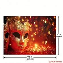 2D Flat Banner Carnival Costume Ball Background Fabric Venice Mask Feathers And Shiny Red Gold Design _ Polyester Fiber Banner, Suitable For Birthday Tail Wing Parties, Etc - 1 - View 4