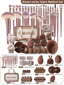 56PCS Makeup Tools Set Including:1pc Multi-Functional Zipper Toiletry And Cosmetic Bag Waterproof+30PCS Makeup Brush Set+4PCS Makeup Sponges+4PCS Triangle Powder Puffs+4PCS Mini Air Cushion Powder Puffs+4PCS Air Cushion Powder Puffs+2PCS Facial Cleansing Sponges+1pc Facial Cleansing Brush+1pc Facial Ice Compress Instrument+1pc Hairband+2PCS Hand Bowl Strap+2PCS Makeup Brush Cleaning Tools - Multicolor - View 14