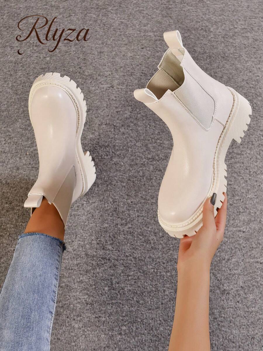 完美搭配秋季服装 女式黑色登山靴，前拉链开合，可与裤子搭配，并配有保暖衬里，完美搭配开衫、女式靴子 - 米色 - 查看 1