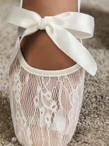 蝴蝶结方头女士平底鞋，时尚镂空透气蕾丝网面平底鞋，温柔优雅的玛丽珍芭蕾平底鞋