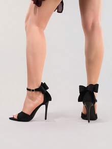 Sexy Pointed Toe High Heel Sandals With Bowknot, Suede Material, Super High Heels For Party, Banquet, And Prom - Black - View 10