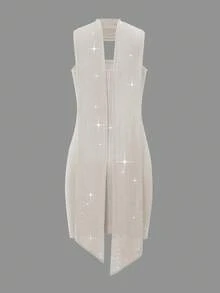 Đầm ôm sát gợi cảm không dây vai dành cho nữ của Unadoll, kèm khăn choàng trang trí, thích hợp cho tiệc cocktail, sinh nhật, lễ tốt nghiệp, lễ hội âm nhạc, ngày Valentine, tiệc tùng và các dịp khác như đám cưới, mùa xuân. - Màu be - Xem 5