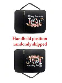 Fashionable And Minimalist Black Bible Bag And Bookmark With Patterns Of Flower Letters "Jesus", Handbag With Handle Zipper Pocket, Portable Church Bag, Multi-Functional Daily And Book Protection Large Capacity Storage Bag, Portable Sorting Bag, Standard Size Bible Bag, Perfect Choice For Adult, Women's, And Men's Bible Learning