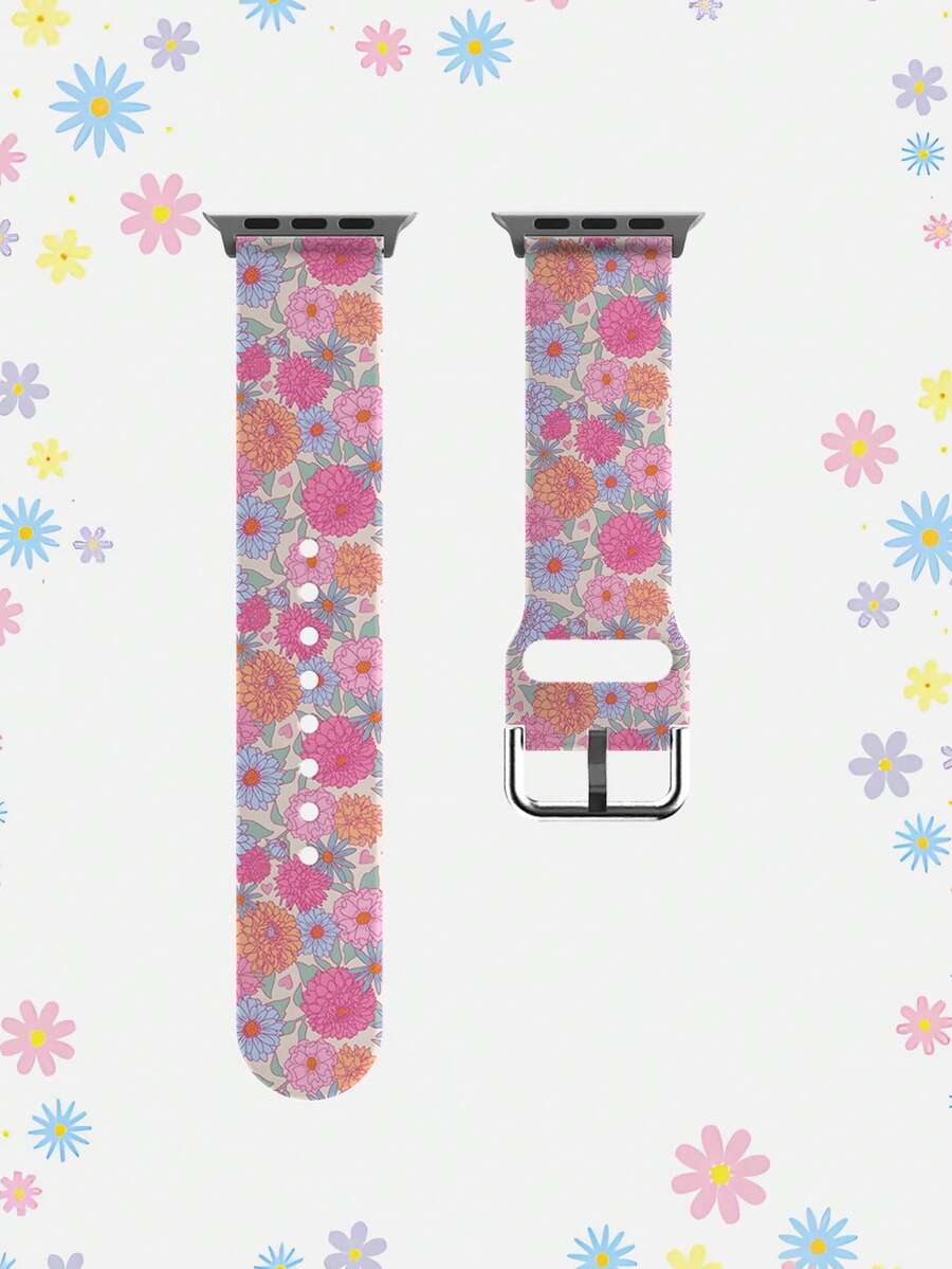 色彩缤纷的春季花卉硅胶表带，兼容 38mm 40mm 41mm 42mm 44mm 45mm 49mm，适用于 Series Ultra/S11/S10/SE/8/7/6/5/4/3/2/1 - 彩色 - 查看 1