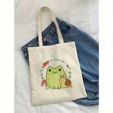 Cute Kawaii Snail Mushroom Cottagecore Aesthetic-Shirt Shoulder Bag Canvas Hangbag - 白色 - 查看 4
