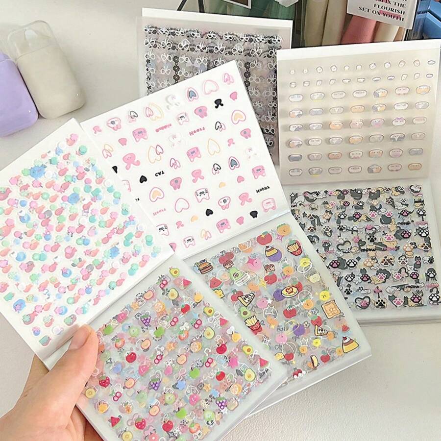 韩国高品质ins风迷你镂空贴纸，防水、耐用、易贴，适用于手部装饰、美甲DIY、薄书装饰、各种节日，也可作为奖励或礼物，颜色随机。 - 彩色 - 查看 1
