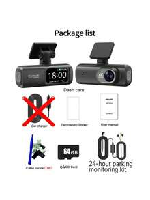 Cámara de salpicadero 4K WIFI Ultra HD, compatible con hasta 256GB, pantalla IPS de 3.73", sensor G incorporado, ángulo de visión de 170°, monitoreo de estacionamiento las 24 horas, rango dinámico amplio, visión nocturna, cámara frontal HD, grabación en bucle, compatible con 256GB, incluye tarjeta de memoria de alta velocidad de 64GB, cámara de salpicadero para automóvil, cámara de salpicadero para smartphone, video de alta calidad