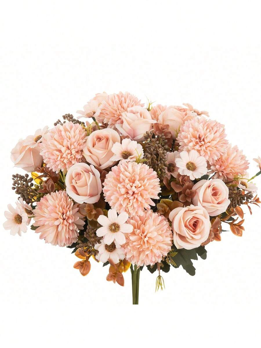 1/80支仿真玫瑰花,丝绸玫瑰,菊花,绣球花束,仿真植物,适用于春秋季婚礼花瓶,家居餐厅卧室装饰,母亲节,父亲节,情人节,节日生日派对用品,户外花园装饰 - 香檳色 - 查看 1
