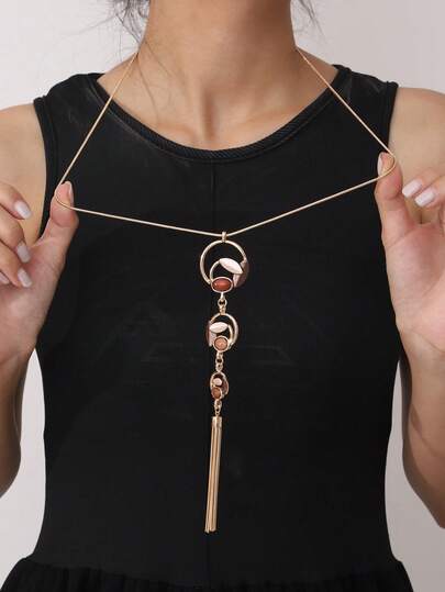 Cring Coco 1 pezzo Collana lunga alla moda boho semplice con catena geometrica e nappine, accessori da donna 2026 nuovo colore oro, adatta per uso quotidiano, feste, balli, vacanze, festival musicali, regali per la festa della mamma, compleanni