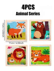 1/4/6/8/12/40片装儿童9片装木制拼图,卡通动物认知拼图套装,儿童益智玩具,恐龙、海洋动物、交通工具、昆虫系列拼图,蒙特梭利玩具,拼图游戏,儿童礼物 - 彩色 - 查看 19