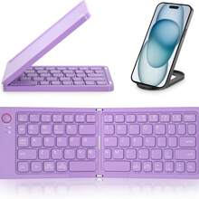 Dual Folding Wireless Keyboard, Magnetic And Smooth Folding, Slim And Compact, Compatible With Multiple Systems And Devices, With Ultra Long Battery Life, Foldable Keyboard, Wireless Keyboard For Phone, Foldable Keyboard And Mouse - 紫色 - 查看 1
