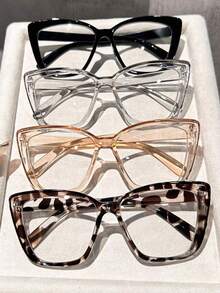 4 pares de gafas de mujer con lentes planos de estilo clásico, ligeras y de protección ocular, con montura de plástico de gran tamaño con diseño de ojo de gato, perfectas para uso diario, oficina, lectura, ver televisión, conducir y decoración - Multicolor - Ver 8