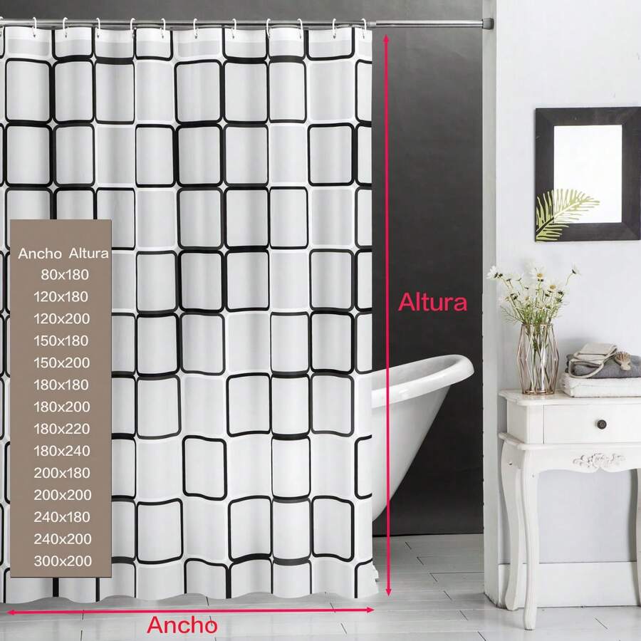 1 pieza Celosía generosa en blanco y negro cortinas para baño, moho y resistente al agua de PEVA, con ojales metálicos y anillo de cortina de ducha cortinas de baño, Cortinas de Ducha, Decoración del hogar y el baño, accesorios de baño - Blanco y Negro - Ver 1