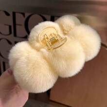 1pcWomen's Fluffy Fur Hair Claw Clip Large Winter Lazy Bun Hair Accessory Cute Faux Fur Ball Hair Grabber - Multicolor - View 6