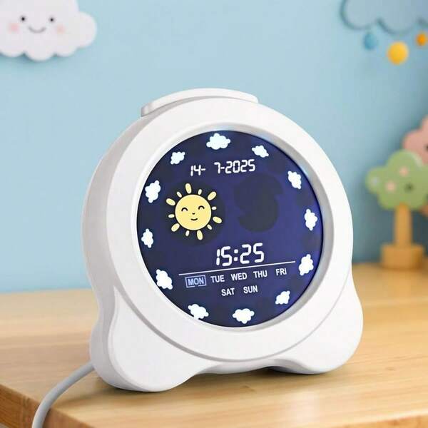 3.8&Quot; Digital Day Clock Kids Alarm Clocks For Bedroom Ok To Wake Clock With Sunrise &Amp; Moon, Digital White Noise Soun...