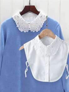 1pc Women's Elegant Black & White Lace Embroidered Detachable Collar, Floral Pattern, Beaded Decor, And Semi-Blouse Design, Versatile Accessory For Autumn/Winter Outfits For Dress For Christmas Decor