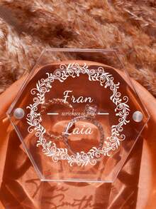 Customize 1pc Personalized Acrylic Wedding Ring Box, Customize Name And Date Pattern Ring Box, Heart-Shaped/Hexagonal Ring Box, New Wedding Gift, Wedding Party Gift, Bride Gift, Suitable For Him/Her, Boyfriend, Girlfriend, Couple, Wife, Husband, Anniversary, Wedding, Valentine's Day, Unique Gift - Multicolor - View 3