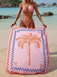 Bộ đồ bơi 3 món dành cho nữ, khăn voan, họa tiết cây dừa cổ điển, bikini đi biển thường ngày, thích hợp cho mùa xuân/hè. - Nhiều màu - Xem 1