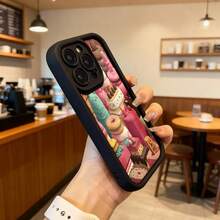 Cubierta de telefono con borde negro y diseño de pasteles coloridos para iPhone 14 Pro Max ideal para uso diario en cafeterias y espacios urbanos Aplicable a los teléfonos de la serie Apple y Galaxy - Café integral - Ver 6