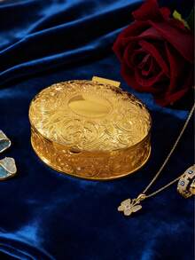 Antique Bronze Floral Oval Jewelry Box: Vintage Decor, Carved Craftsmanship, Elegant Storage For Earrings & Rings, Great Gift Choice