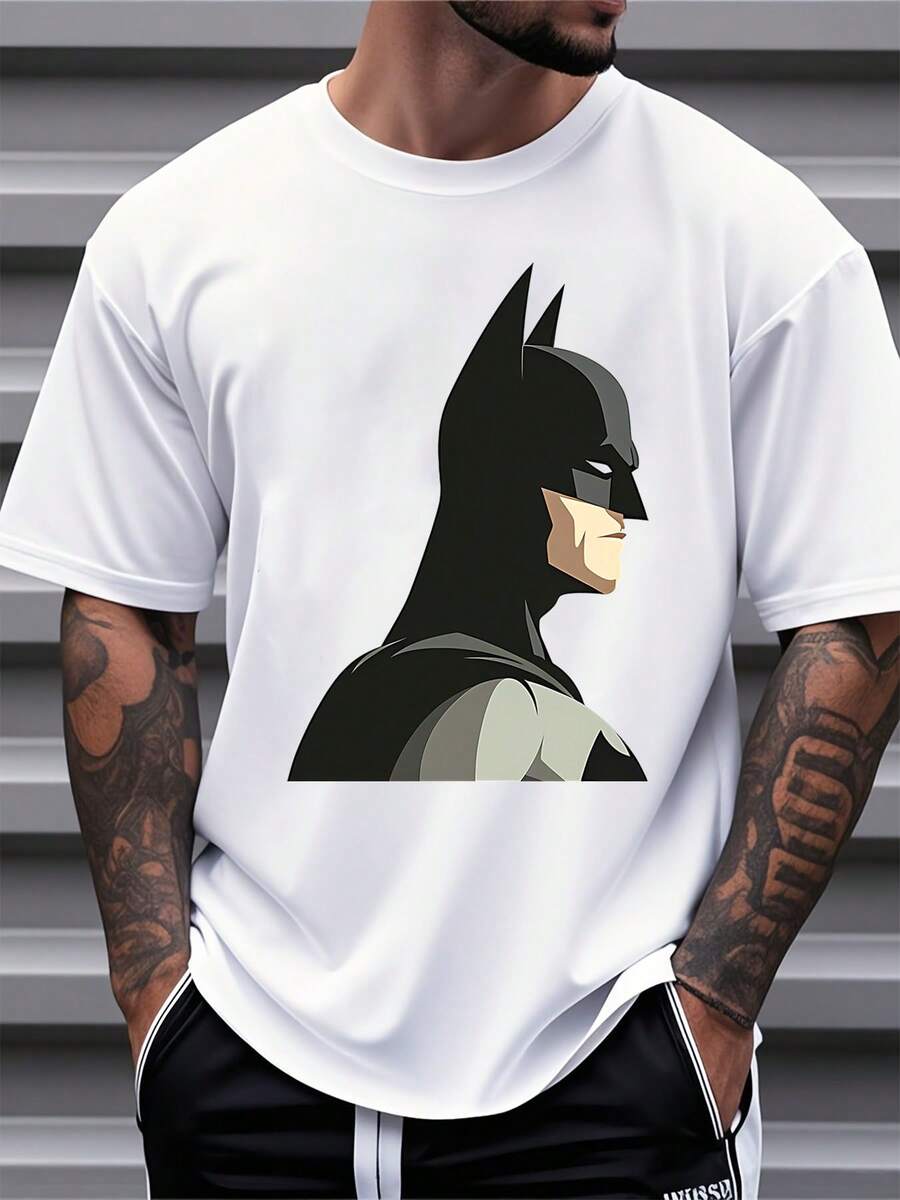 Warner Bros Batman Silhouette T Shirt Men Superhero Graphic Tee Casual Streetwear Costume Party Gift For Fans,220g - 白色 - 查看 1