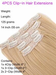 4片装合成纤维夹式接发片，14英寸直发接发片，带BB夹，隐形无痕假发，女士专用 - 彩色 - 查看 3