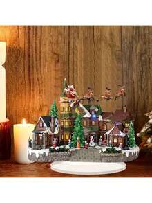 2D 平面，2D 波西米亚亚克力圣诞村桌面装饰 | 圣诞老人和驯鹿雪橇场景，白雪皑皑的房子 | 家庭和办公室的多用途节日展示 | 节日 2D 设计，圣诞节中心装饰 | 冬季村庄风光 | 季节性照明，户外圣诞装饰，2D 平面 - 彩色 - 查看 3