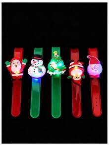 30pcs/6pcs/1pc Christmas Ring Light, Christmas Bracelet With Santa Claus, Snowman, Snowflake - Battery Powered Glowing Party Decorations, Multi-Color LED Lighting Effects, Suitable For Christmas, Halloween, Birthday Party - Includes Battery, Durable Plastic Rings For Fingers And Wrists