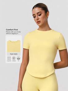 Sodalemon Damen Rundhals Lässig Outdoor Training Kurzarm Lauf Fitness Workout Sport T-Shirt