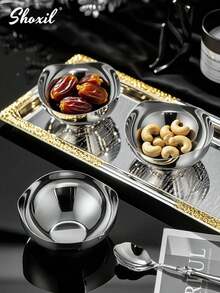 shoxil 1/2/3件装304不锈钢美观花瓣形甜点碗——多功能零食碗、甜点杯、燕麦碗、沙拉碗、早餐碗、托盘和水果盘，易于清洁，是学生返校的完美礼物，也适用于客厅、卧室、办公室、露营、酒店、学校和日常使用。 - 碗 - 查看 2