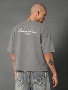 Melrose Avenue Los Angeles Crop T-Shirt Urban Streetwear Script Logo Back Print Casual Summer Lightweight Top Boxy Style Hip Hop Fashion-Unisex-L91 - 灰色 - 查看 3