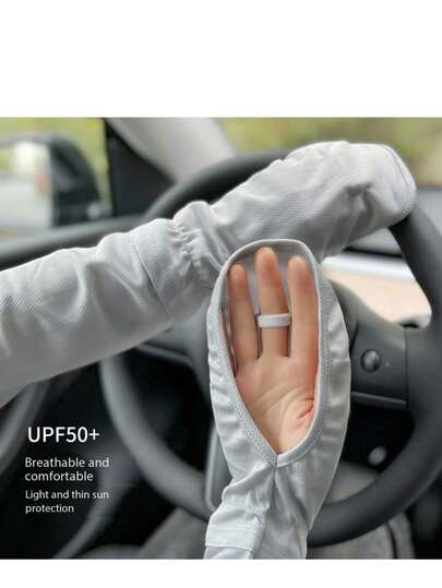 Sun Protective Anti UV 1pair Plus Size Thin Breathable Ice Silk Sun Protection Sleeve Cover For Driving & Cycling,Suitable For Cycling And Riding Motorcycle