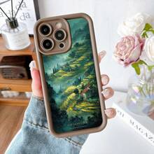 Cubierta de teléfono con borde negro diseño de paisaje rural con campos verdes y casas pintorescas texto CLV LEAUTION para uso diario y estilo moderno - Café integral - Ver 7