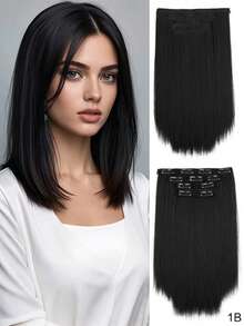 4片装合成纤维夹式接发片，14英寸直发接发片，带BB夹，隐形无痕假发，女士专用 - 彩色 - 查看 9