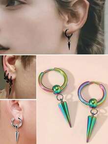 2件装不锈钢十字箭头耳环，男女皆宜，酷炫朋克风饰品，穿孔圆形耳扣吊坠耳环，时尚礼物 - 吊墜款 - 查看 10