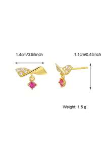 Artepollo 925 Sterling Silver Cubic Zirconia Butterfly Stud Earrings, 14K Gold Plated Rose Pink Cubic Zirconia Simple Earrings, Hypoallergenic, Fade Resistant, Lightweight, Daily Jewelry, Gift Box Packaging, Birthday Gift