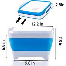 TYUI N Collapsible Dish Pans For Washing Dishes 9L Portable Wash Dish Basin Foldable Laundry Tub With Drain Plug For Kitchen Sink Camping RV Accessories White Blue - TrắngXanh - Xem 6