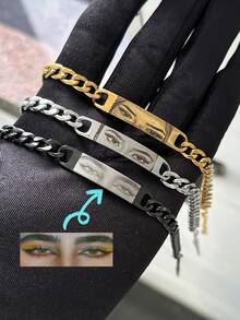 1件定制情侣照片手链，不锈钢链激光雕刻眼睛照片手链，刻字照片首饰，送给男友的礼物，周年纪念/情人节礼物，银色时尚，秋季潮流，休闲简约，适合周年纪念日、生日、日常佩戴、舞会、母亲节、情人节、毕业典礼、婚礼等场合，也是送给她、男友、女友、爸爸、妈妈的理想礼物。 - 彩色 - 查看 3