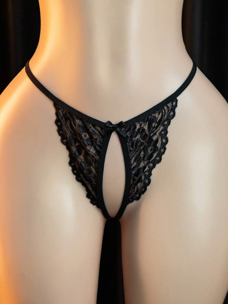 Sexy Lingerie, Hollow Out Dress, 2pcs Set: Dress + G-String, Women's Intimate Apparel And Sexy Dress - Black - View 4