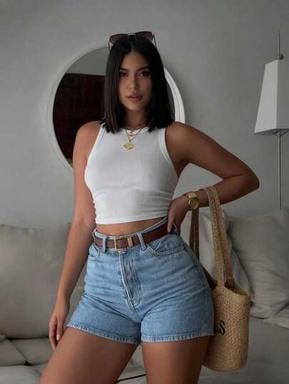 Shorts vaqueros elásticos de moda casual para mujer