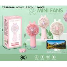 Portable Rabbit Ear Fan With Mobile Phone Holder, Rechargeable Model, Mini Three-Speed Adjustable Table Fan. - 紫色 - 查看 9