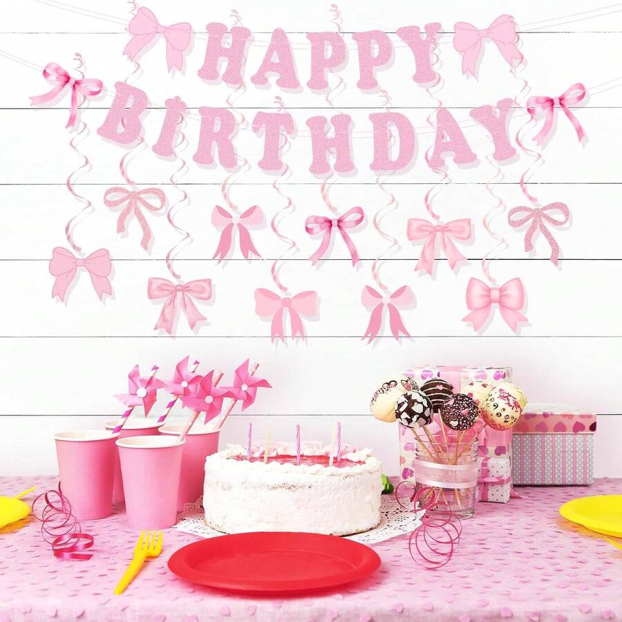 VINCAN 7件組黑色蝴蝶結派對吊飾，蝴蝶結生日派對鋁箔天花板裝飾，適合女性蝴蝶結單身派對、婚禮派對裝飾，黑色蝴蝶結拍照道具